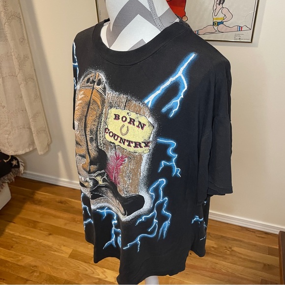 Vintage American Thunder Front/Back Lighting Born Country T-Shirt 100 Cotton - Picture 5 of 14